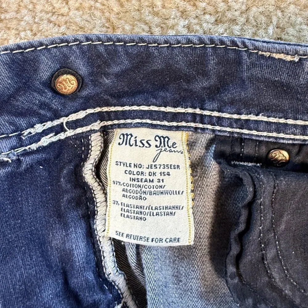 MISS ME Jeans EASY SKINNY JE5735ESR 27 Embellished Stretch HEMMED 31X26 F701